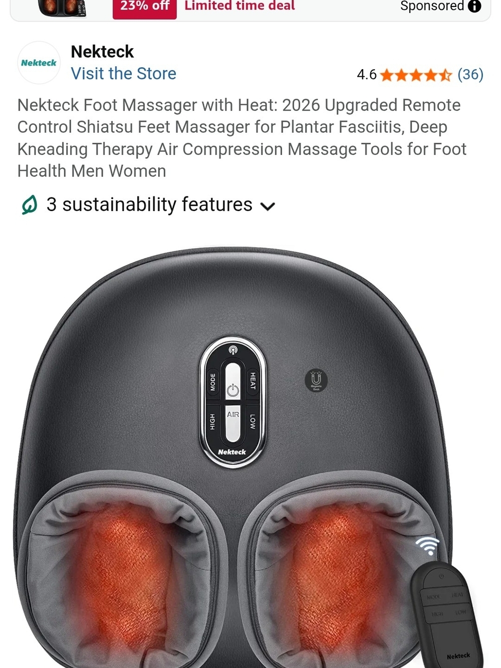 Nekteck Shiatsu Foot Massager Machine designed for deep kneading therapy.
